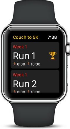 Watch to 5K run program 9 week list screen